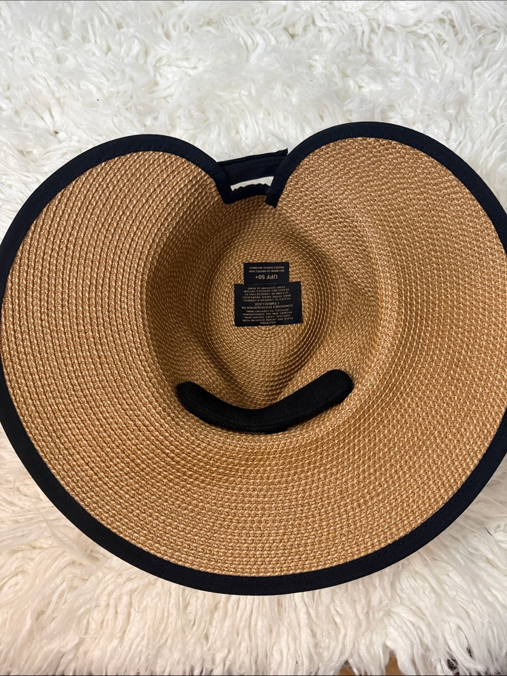 Eric Javits Sun Crest Pacable Hats Wide Brim Straw Sun Hat with Black Trim  OS - Picture 7 of 10